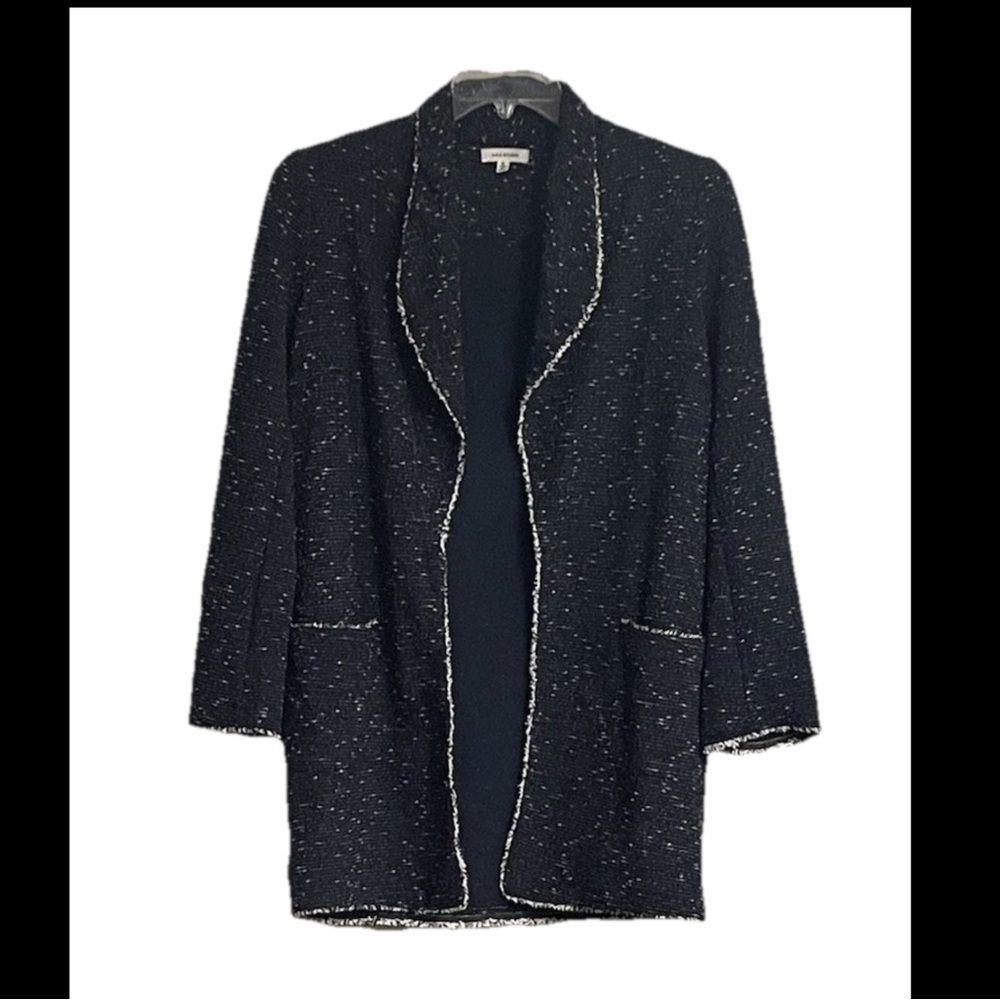 Max Studio Women’s Size Medium Dark Tweed with White Trim Open-Front Coat